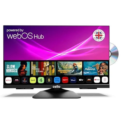 Cello Televisor Inteligente C2425WSF de 24 Pulgadas y 230 V con DVD HD, Altavoces de Alta definición, Netflix, Prime Video y Disney+, LG WebOS Kitchen, Bluetooth y Triple sintonizador