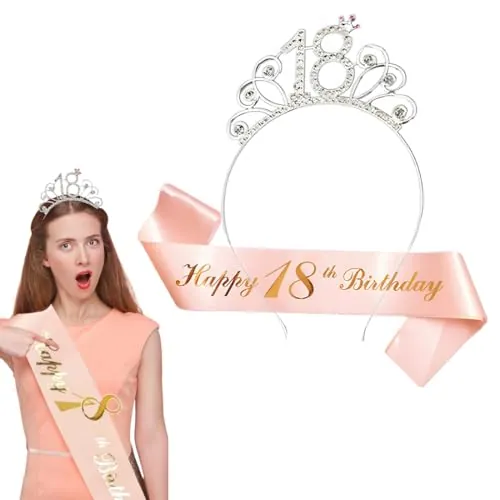 18 años cumpleaños corona y diadema, diadema para 18 cumpleaños para mujer, cumpleaños corona y banda, regalo de 18 cumpleaños, para fiestas de feliz 18 cumpleaños