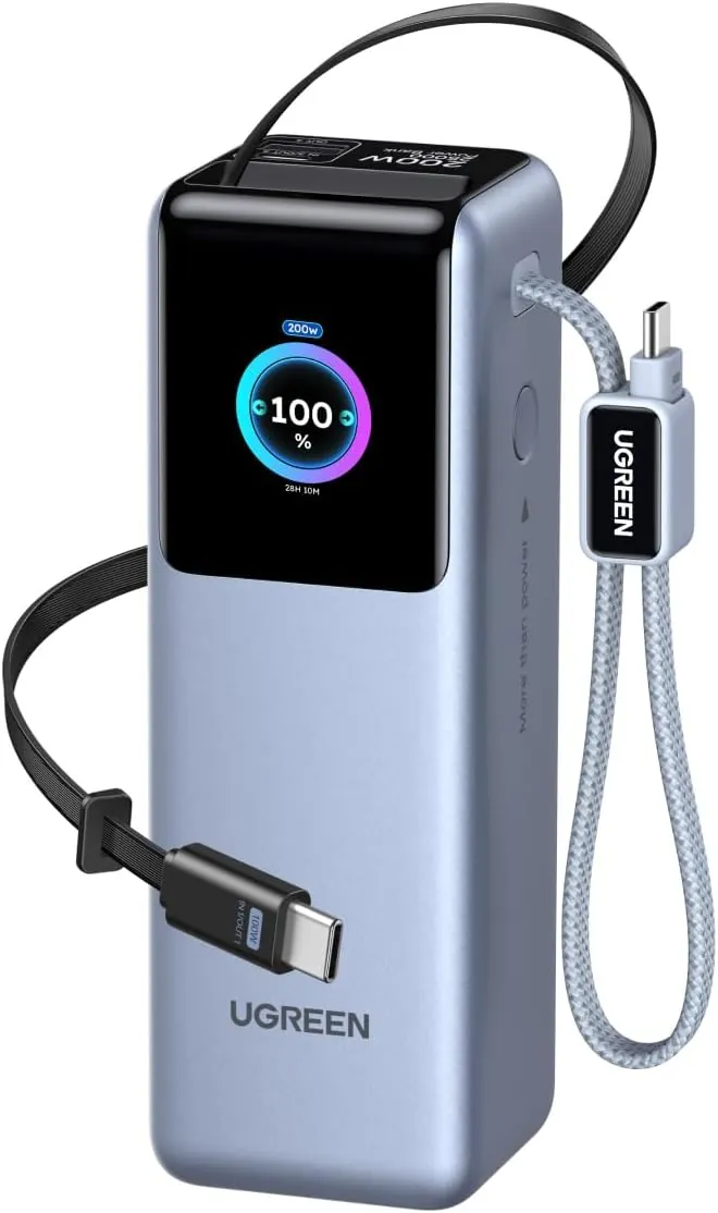 UGREEN Nexode Pro 200W Power Bank 25000mAh Batería Externa Portátil Carga Rápida 2 Cable USB C 100W 2 Puerto Pantalla TFT Compatible con iPhone 17 16 15 Pro MAX Plus Air Galaxy S25 S24 MacBook iPad