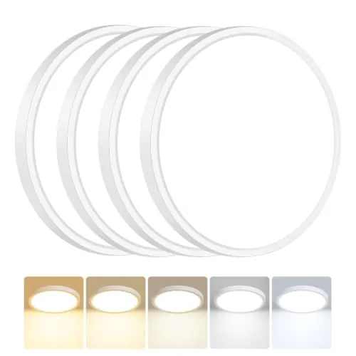 Peasur Plafon Led Techo Baño, Plafon Redondo Techo Led 3000/3500/4000/5000/6500K 15W, Lámpara Delgada Impermeable, Para Sala De Estar Baño Dormitorio Cocina Pasillo Sótano Oficina, 18 * 1.6cm 4Pack