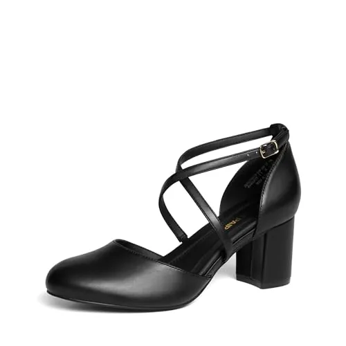 DREAM PAIRS Zapatos Vestir Tacón Mujer,Negro-PU,38.5