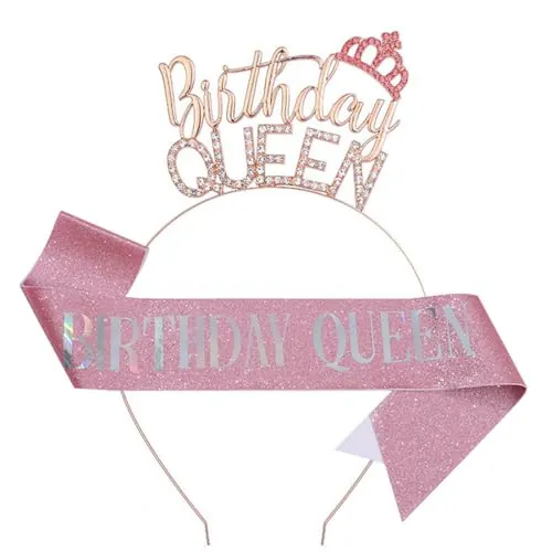 Corona de Cumpleaños, "Birthday Queen"Tiara Corona de Diamantes, Feliz Cumpleaños Faja Corona Cumpleaños Tiara de Cumpleaños, para Mujer Fiesta de Decoración Accesorios Regalo