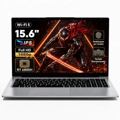 PC Portátil Gaming 15,6 Pulgadas, R7 6800H, hasta 4,7GHz, 24GB RAM 1TB SSD | Teclado retroiluminado, huella y pantalla mejoran trabajo y gaming, gráficos 680M con 12 núcleos hasta 2200MHz para esports