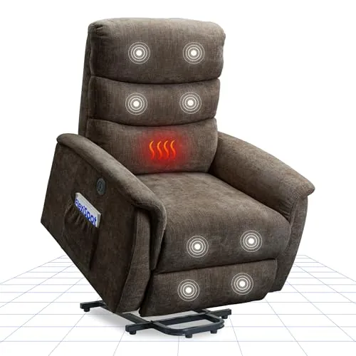 FLEXISPOT Sillón de Masaje Relajante reclinable con Ocho Zonas de Masaje y calefacción, ángulo de inclinación de 110-140° y función de bipedestación asistida（XL3 Pro-Tela marrón）