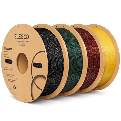 ELEGOO Filamento PLA con Brillos 1.75 4KG Negro, Verde, Rojo, Oro