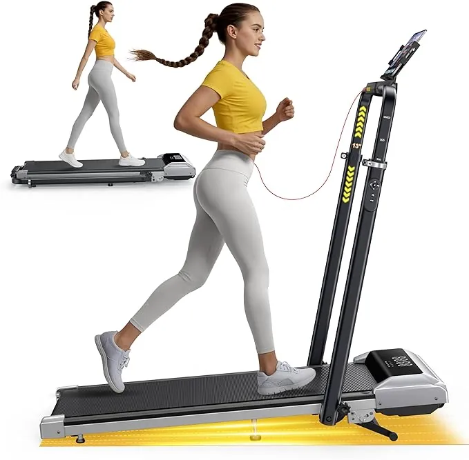 6 en 1 Cinta de Correr Plegable, 12% Inclinación Cinta de Correr, 12KM/H Cinta de Andar para Hogar/Oficina, 115 CM Pasamanos Telescópicos (95°&105° Ajustables), Remoto Silencioso, Pantalla LED, App