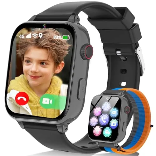 Berilona 4G Reloj Inteligente Niño, Smartwatch Niño con Videollamada y GPS, Teléfono, Chat de Voz, SOS, Modo Escuela, Despertador, Podómetro, Juegos,Regalo Ideal para Niños de 4-12 Años, Negro