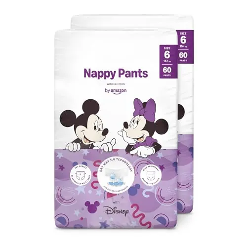 by Amazon pañales de aprendizaje Disney, talla 6 (más de 15 kg), 120 unidades (2 paquetes de 60), blancos, paquete mensual (anteriormente de la marca Mama Bear, mismo producto)
