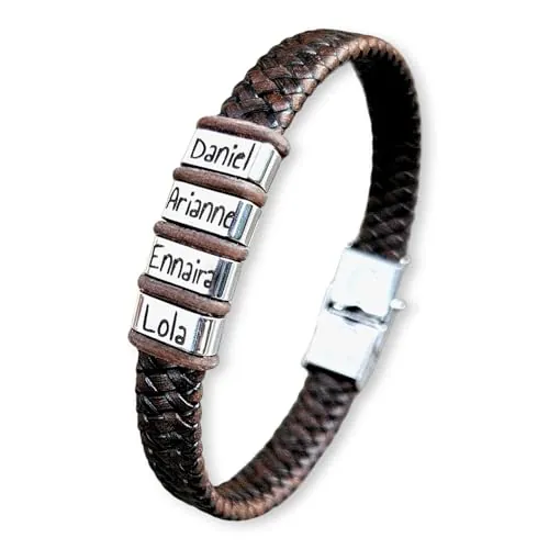Pulsera con nombres personalizada, MODELO TALY para todas las tallas, ajustable, acero inoxidable. (22, Marrón)