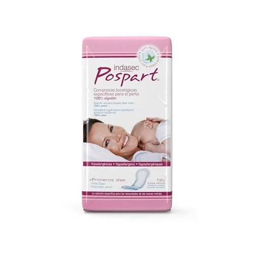 Indasec Compresas Posparto Primeros Días, de Algodón - 12 Compresas