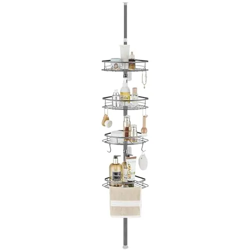 DUFU Estantería Telescopica Baño Acero Inoxidable Sin Taladro Antideslizante y Estable Apto para Bañera y Baño con 4 Esquinero Ducha Altura Ajustable 85-325cm Gris