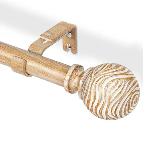 DEFYNEE Barra de cortina de 76 a 305 cm, barra extensible de 25 mm de diámetro, metal con aspecto de madera, montaje en pared y techo, para salón, dormitorio y terraza, marrón claro