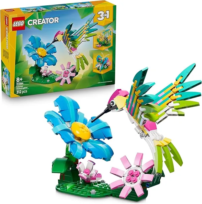 LEGO Creator 3en1 Fauna Salvaje: Colibrí de Colores - Pájaro de Juguete Transformable en Mariposa o Figura de Pez - Decoración del Dormitorio - Regalo para Niñas y Niños de 8+ Años - 31384