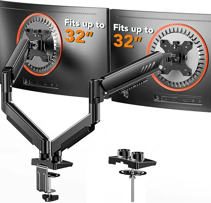 ErGear Soporte Monitor, Brazo Monitor Total Ajustable para Pantall 13–32″, Soporte Computadora de Instal Rápid con Montaje VESA Sin Herram, Carga Máxima 9kg, VESA Máx 100x100mm
