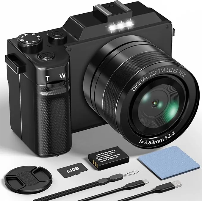 Cámara Digital, Camara de Fotos Digital 5K 64MP con Tarjeta 64GB WiFi, Autofoco, Cámara Compacta con Pantalla LCD de 3" Selfies Cámara de Vlog para Principiantes Adolescentes Adultos Youtube