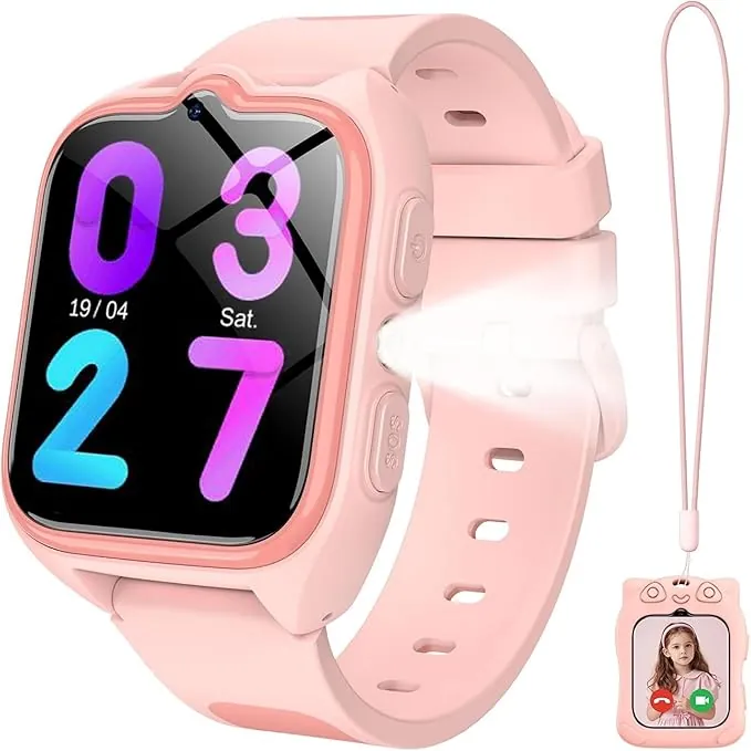 IOWODO 4G Reloj Inteligente Niño, Smartwatch Niños con GPS y Teléfono,Videollamadas, SOS, Mensajes, Modo Escuela, Linterna LED, IP68 Impermeable, Regalo y Juguete para Niños
