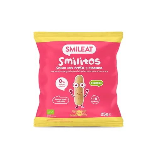 Smileat - Smilitos Snack - Sabor a Fresa y Plátano - Merienda divertida para peques desde 8 Meses - 1 Bolsa de 25g