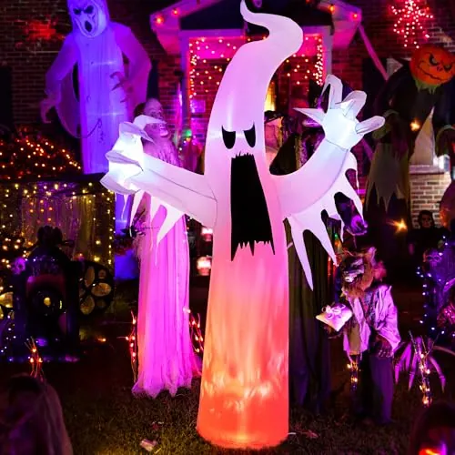 Solpex Decoración Inflable de Halloween, 240cm autoinflable con LED con Efecto de Llama, Globo Fantasma Espeluznante para Halloween, Fiestas, jardín, césped, decoración de Patio