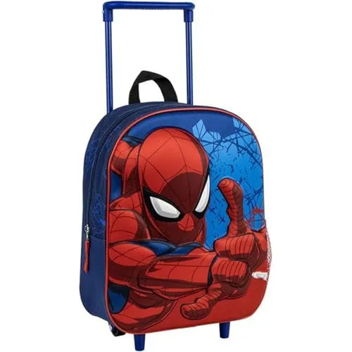 Mochila Trolley Infantil Spider-Man con Ruedas y Asa Extensible - Mochila Maleta Spiderman Escolar Resistente con Diseño Azul y Rojo de Superhéroe Marvel