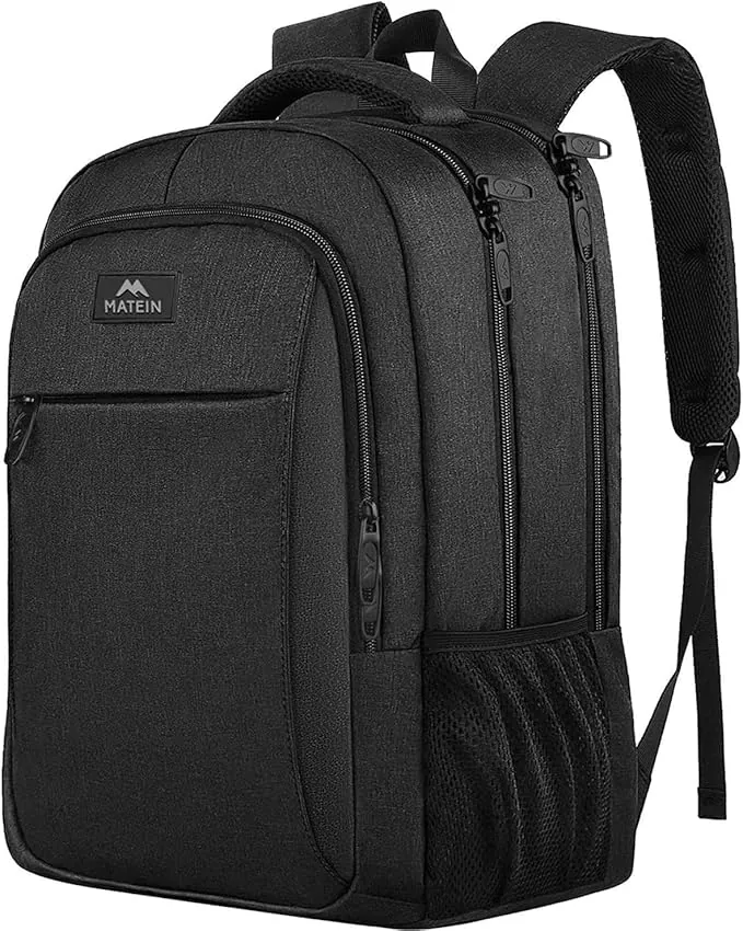 MATEIN Mochila Portatil Hombre Impermeable, Mochila Ordenador Portatil 15.6 Pulgadas con Puerto USB, Mochilas Portátil Antirrobo Laptop Backpack del Negocio Trabajo Diario Viaje Escolares - Negro