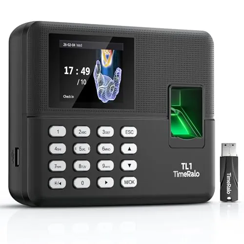 TimeRalo Reloj de Fichar, Control Horario Empleados, Admite Transferencia de Datos por USB, sin Necesidad de WiFi, Software ni Cuota Mensual