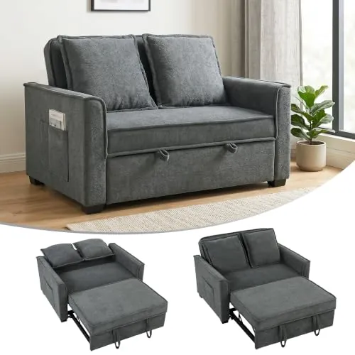 HOMCOM Sofá Cama 2 Plazas 3 en 1 Respaldo Ajustable Gris Oscuro