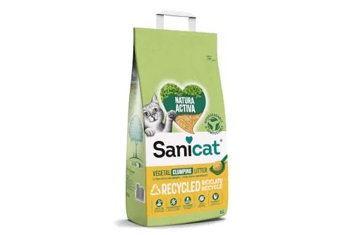 Sanicat - Arena vegetal aglomerante reciclada Natura activa , Absorción superior y control de olores, es de origen natural, biodegradable y compostable, 6 L de capacidad