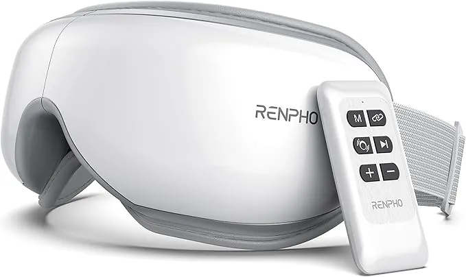 RENPHO Masajeador de ojos con control remoto y calor,Compresión de aire masajear ojos para aliviar la tensión ocular Círculos oscuros Bolsas de ojos Mejorar el sueño regalo dia de la madre