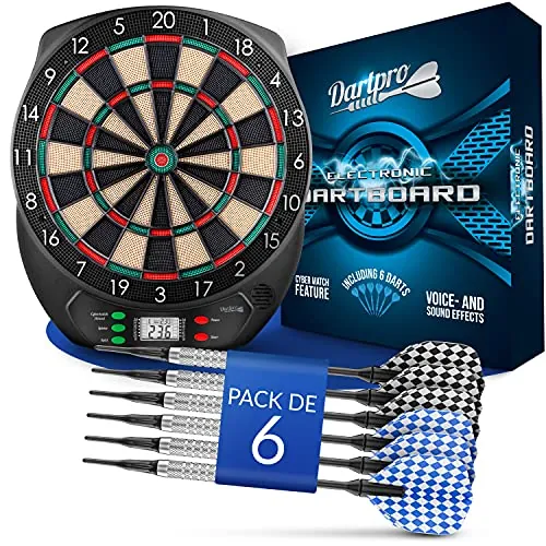 DartPro Diana electrónica - Juego de Diana con 6 Dardos de Punta Suave [utilizables sin Cables] - Diana innovadora con 65 variaciones - [para 1-8 Jugadores]