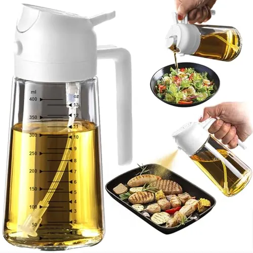 TrendPlain Pulverizador Aceite Spray 470ml - 2 en 1 Spray Aceite Cocina, Dispensadora para Freidora de Aire, Ensaladas, Vinagre y Accesorios Cocina (1 unidad, Blanco - 2)