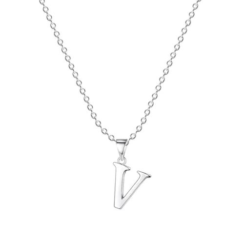 Jokmeo Collar con Letra Inicial V de Plata de Ley 925, fino collar colgante de letra plateada, perfecto para el uso diario de la mujer.