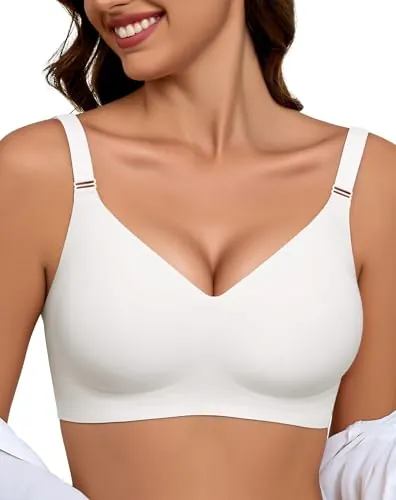 Sujetador sin Aros Mujer, Sujetador Reductor Push Up con Relleno Cómodo Sujetadores Mujer sin Aro Sostenes de Mujer Talla Grande Sujetador Invisible Diario Bralette sin Costuras Blanco L
