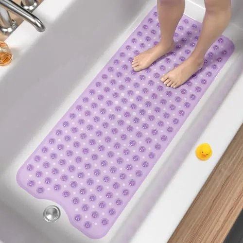 HITSLAM Alfombra de bañera Antideslizante, 101x40cm Extra Grande Alfombra Ducha Antideslizante con Ventosa, Resistentes al Moho y Lavables a máquina Alfombra baño, Morado