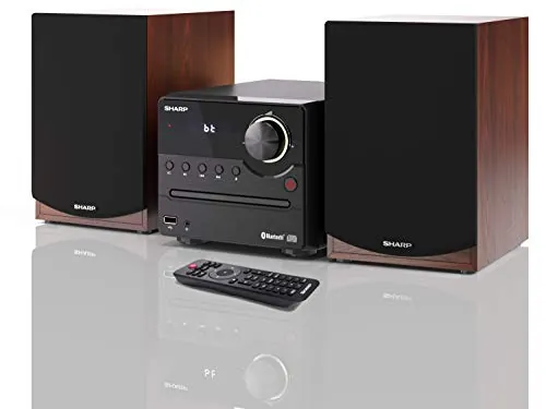 Sharp XL-B512(BR) Microcadena Sound System Estereo con Radio FM, Bluetooth v5.0, CD-MP3, reproducción USB, Altavoces de Madera y 45W Color Marron