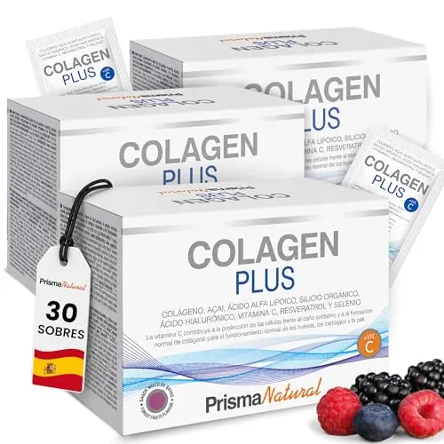 Colágeno Hidrolizado 3 uds. 90 sobres- Colagen Plus Antiaging con Ácido Hialurónico, Silicio Orgánico y Antioxidantes – Apoyo a Piel, Cabello, Uñas y Articulaciones – Fórmula Antiedad - Prisma Natural