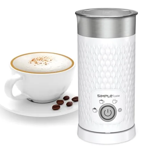 SIMPLETASTE Espumador de Leche Eléctrico 4 en 1, Espumador Automático para Leche Caliente y Fría, Calentador de Leche y Preparador de Chocolate Caliente, Ideal para Hacer Latte, Macchiato y Cappuccino