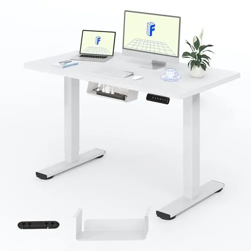 FLEXISPOT 100X60cm Escritorio Elevable Eléctrico con Tablero Entero, Mesa Elevable con Retroceso Ante Obstáculos, 4 Función de Memoria, Standing Desk para Oficina & Hogar y Teletrabajo(Blanco)