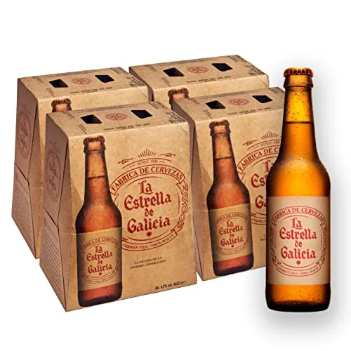 Estrella Galicia- La Estrella de Galicia - Cerveza Lager Premium, Pack de 24 Botellines de 33 cl, Sabor Dulce y Amargo, Muy Equilibrada, 4,7% Volumen de Alcohol, Packaging May Vary