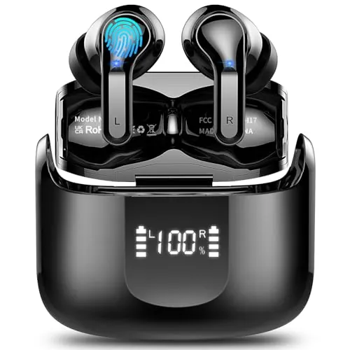Auriculares Inalámbricos Bluetooth, 2026 Cascos Inalambricos Bluetooth 5.4 HiFi Estéreo con 4 ENC Mics, Auriculare Bluetooth con Reducción de Ruido, 48H Earbuds IP7 Impermeable, USB-C, Pantalla LED