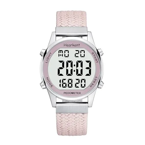 Hearkent Reloj podómetro para Mujer, grabación de calorías y Distancia, Alarma, Cuenta atrás, visualización de la Hora,sin Carga ni aplicación, 2401 (Rosa)