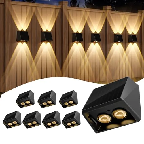 Quntis Aplique Solar Exterior Pared 8 Piezas, Blanco Cálido y Rgb Luces Solares Led Exterior Jardin Pared IP65 Impermeable con 13 Modos para Jardín, Porche, Garaje