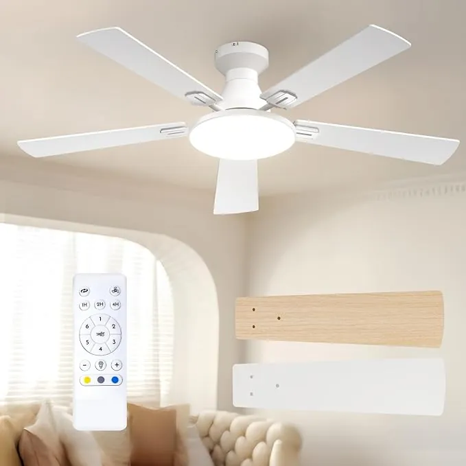 Passky Ventilador de Techo con Luz Silencioso 132cm | Mando a Distancia | Motor DC | 3 Luces Regulables | Modo Verano-Invierno | 6 Velocidades | Temporizador | Techo | Blanco