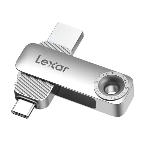 Lexar D50E 128GB Unidad SSD Dual, Unidad Flash USB con hasta 400 MB/s de Lectura y 360 MB/s de Escritura, Puertos USB-C y USB-A, Diseño Giratorio Metálico, Compatible iPhone 17, Android, PC