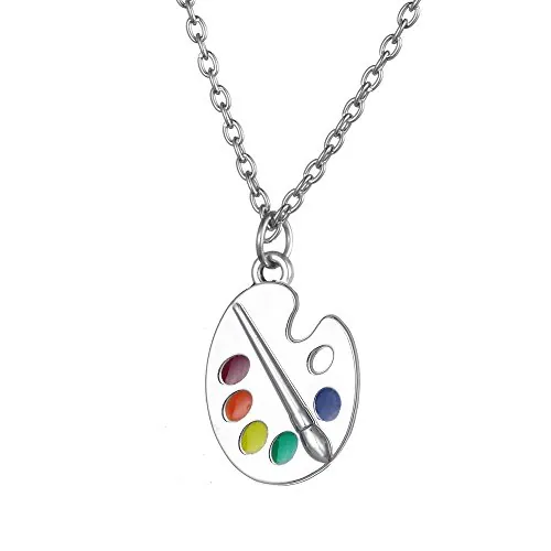 Moderno colgante con paleta de pintura y pincel, esmaltado, para mujeres y niñas.