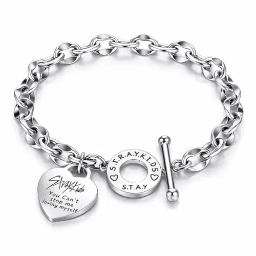 LAKJUOZ Stray Pulsera De Acero Inoxidable Stray, Pulsera Unisex De Plata, Con Colgante De Corazón