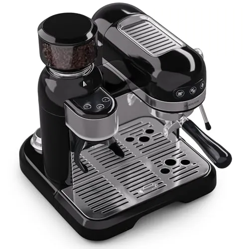 KLARSTEIN Cafetera Expresso Automatica con Espumador de Leche, Cafetera Espresso 1.4 l. Cafeteras, Pequeña de Acero Inoxidable 1550W para Capuccino, Cafetera Automatica, Maquina de Cafe