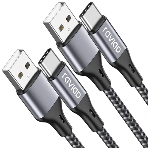 RAVIAD Cable USB C 2Pack 1M, Cable Cargador Tipo C Carga Rápida y Sincronización Nylon Carga Cable USB C para iPhone 17 16 15, Samsung S25 S24 S23 S22 Note 20 Redmi Note 11 Huawei P40 P30 P20 Google