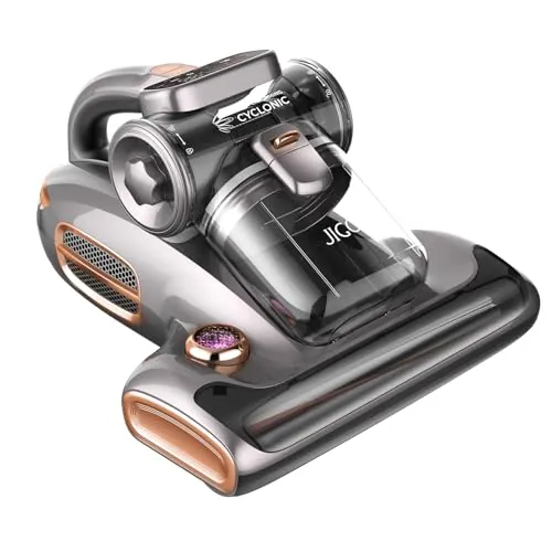 JIGOO T600 Aspiradora Antiacaros para Colchones con Luz UV y Vibración, 700W 15kpa Elimina 99.9%, Pantalla LED, 5s Colector de Polvo de Calentamiento Rápido,Diseño Silencioso 72dB sin Ruido