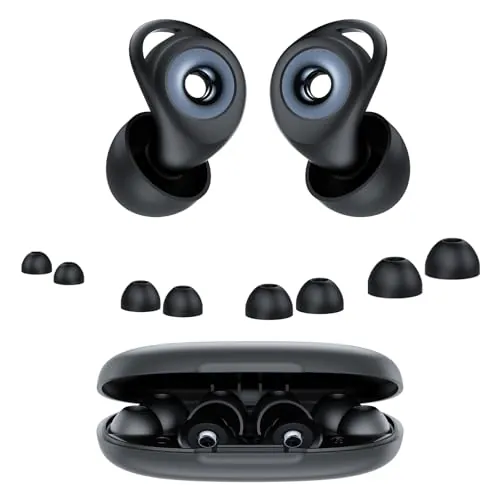 Tapones Oidos Ruido Dormir, Cancelación de Ruido de 45 dB, Tapones Oidos Rreutilizables de Silicona Blanda, 4 Tamaños (XS/S/M/L), Tapones Adecuados para Dormir, Viajar, Concentrarse o Concierto, Negro