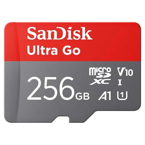 SanDisk 256GB Ultra Go Tarjeta Micro SDXC + Adaptador SD, para Smartphones y tabletas Android, hasta 150 MB/s, Video Full HDD, V10, El Rendimiento A1, UHS-I, Class 10, U1, para Amazon